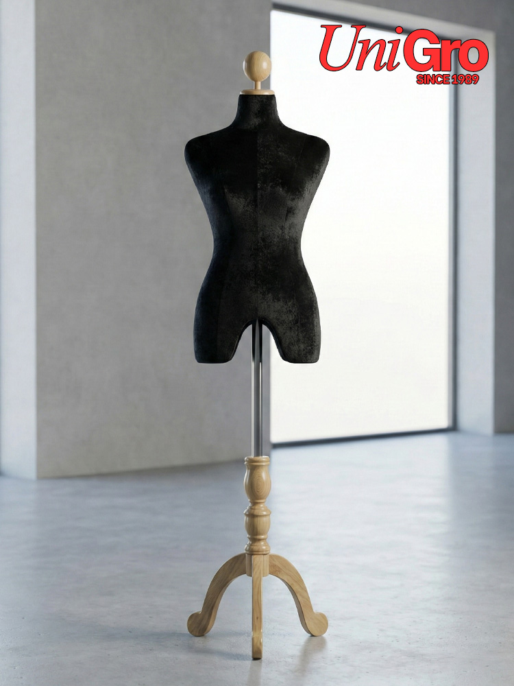 Boutique Linen Torso Form with Wooden Base